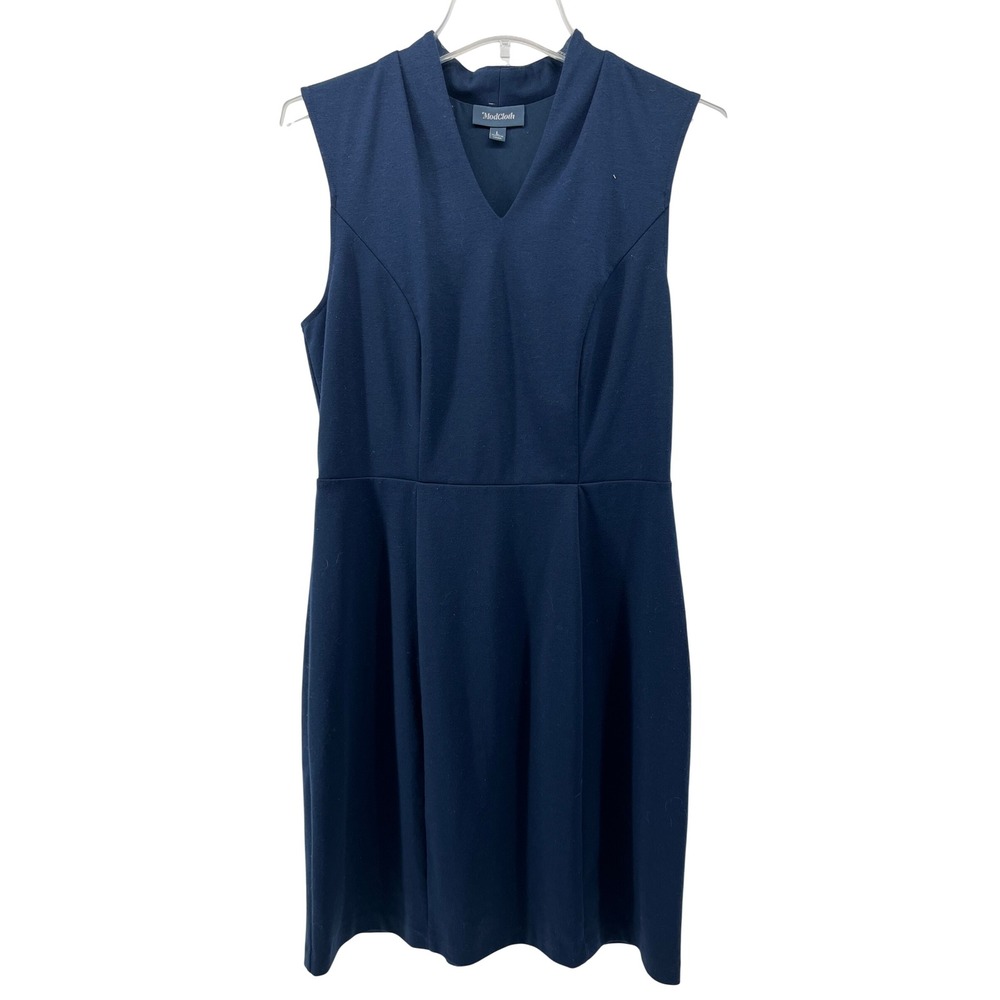 ModCloth Navy Blue Notched V-Neck Sleeveless‎ Sheath Dress Size Large RN 138432